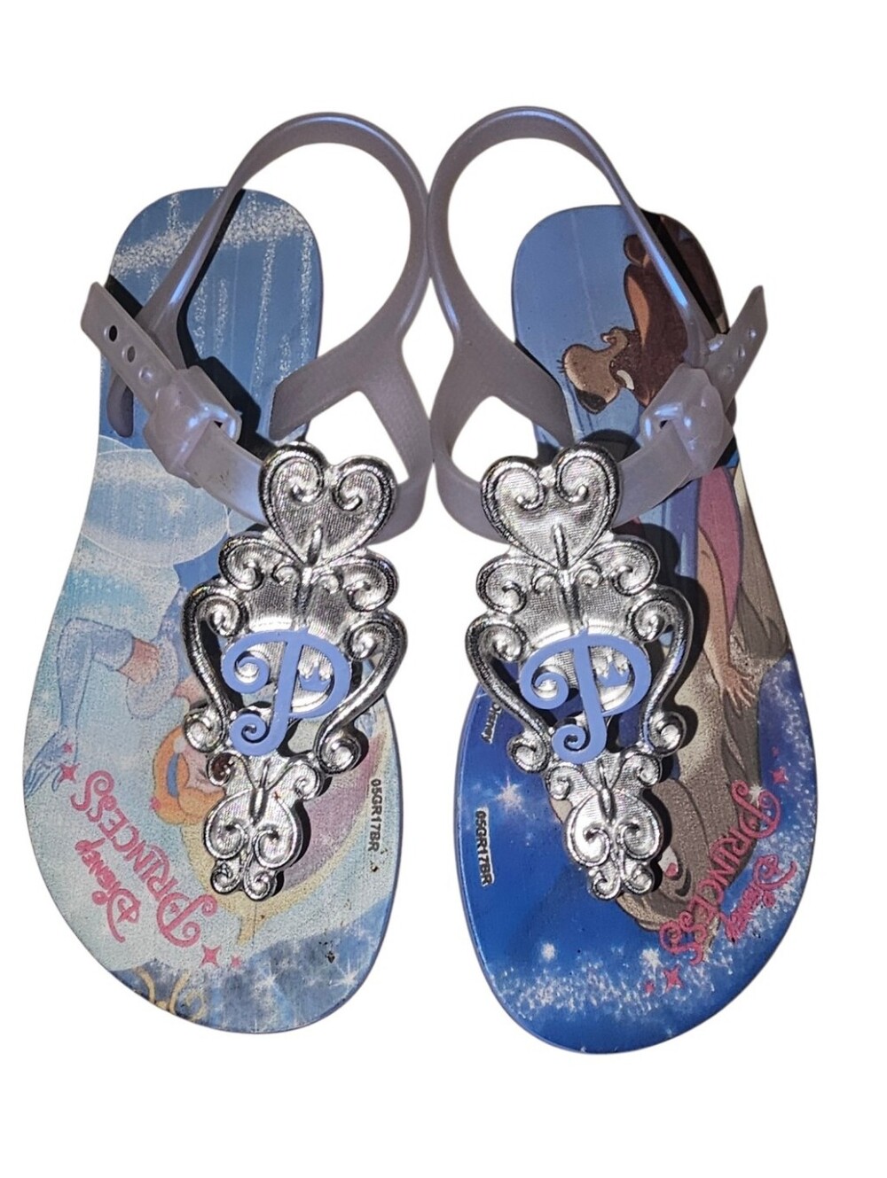Disney Princess Girls' Jelly Sandals with Silver 'P' Medallion - Blue/Purple